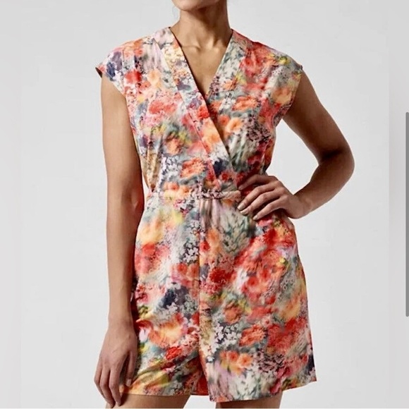 Athleta One Piece Renewed Bloom Pink Floral Drawstring Marlow Romper SZ Small - Picture 2 of 16